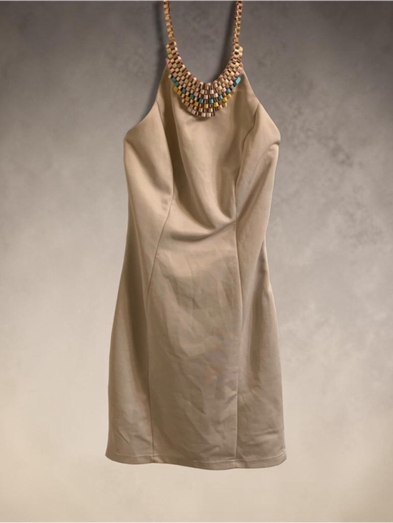 WOW couture Dresses & Skirts - Beige halter dress w/ attached adjustable necklace
